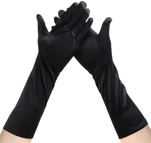 JUNART Lange Satin Handschuhe 15,3 Frauen Unterarm Länge Handschuhe Weiche und Atmungsaktive Handschuhe für Hochzeit Halloween Party Oper 20er Jahre Accessoires