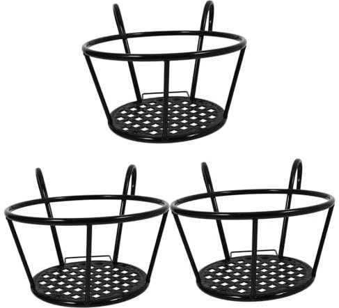 FONDOTIN 3 Stücke Metall Geländer Pflanzer Balkon Topf Rack Outdoor Blumentopf für Zaun Schwarz