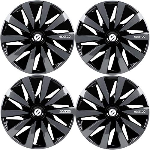 Radkappen 16 Zoll 4er-Set Radblenden glänzend schwarz-grau für Stahlfelgen | Passend für viele 16-Zoll-Stahlfelgen von VW, Ford, Opel, Renault, Peugeot, Citroën, Seat, Skoda, Toyota & Kia