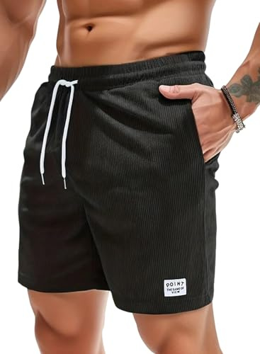 Shorts et Bermudas Homme Coton Casual Velours Côtelé D'été Pantalon Jogging Chino Sport Cargo Running Plage Court Short avec Poches Noir M