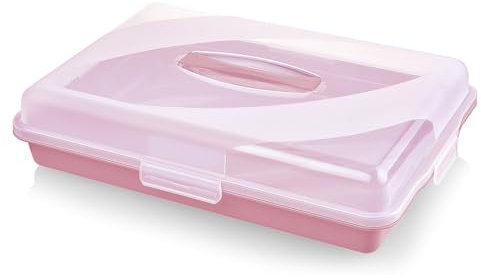 Best House | Plastic Cake Storage Box | PINK | 1 Pc | BPA Free | Cake and Pastry Carrier With Handle | Rectangular Lockable Food Container - L 45cm x W 30cm x H 10cm, Pack of 1