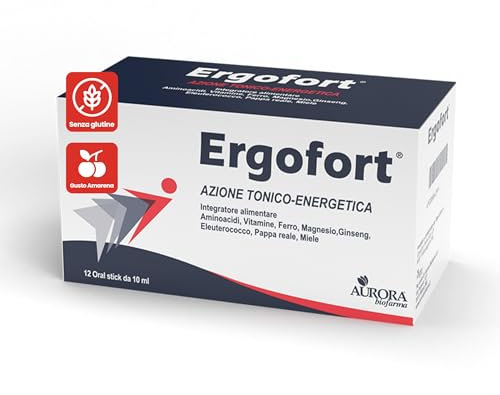 Aurora Biofarma Ergofort - Integratore Energia Fisica e Mentale con Ginseng, Magnesio, Vitamine del Gruppo B - Energizzante Forte Stanchezza, 12 Oral Stick Fruttati e Senza Glutine