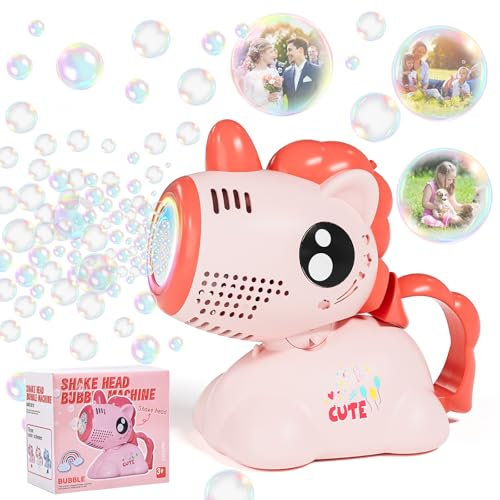 Seifenblasenmaschine, Ambesty Einhorn Seifenblasenpistole Kinder, Seifenblasen Pistole mit 100ml Seifenblasen Flüssigkeit, Bubble Gun Machine mit Licht Kinder/Geburtstag/Party/Hochzeit (Rosa)