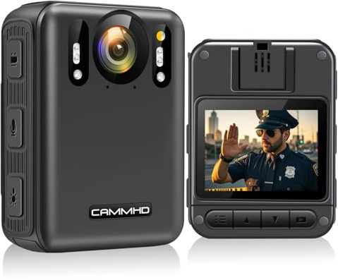 CAMMHD W8-32GB 4K - Cámara corporal antivibración, 2 baterías de 4000 mAh con 10 horas de grabación de vídeo, cifrado de datos, visión nocturna ultra HD, cámara corporal con estación de carga para