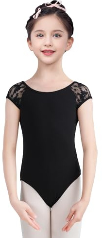 Twirbalux Girls Black Leotard, Girls Black Ballet Leotard Size 9-10 for Ballet, Dance, Gymnastics