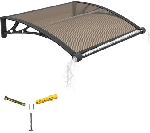 24x40 Inch Door Awning with Built-in Drainage - 2-Panel Polycarbonate Design for UV/Rain/Snow Protection - Sturdy Exterior Awnings for House Porch, Patio & Deck
