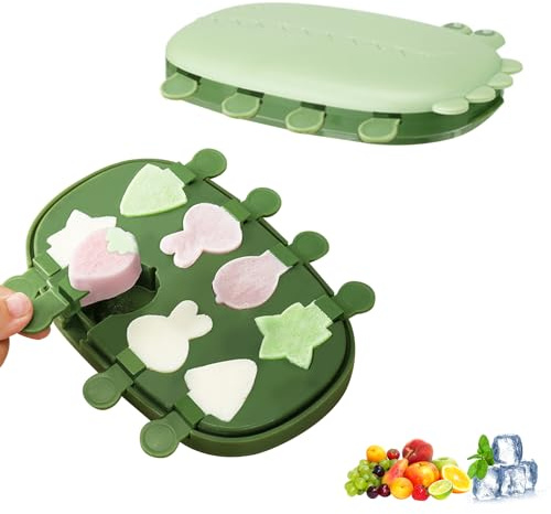 LUMOOM Eisformen Eis am Stiel Silikon, 8 Zellen Eisförmchen, Wiederverwendbar Eis Selber Machen Formen, Dinosaurier Eisformen mit Stiel und Deckel, für Kinder und Erwachsene