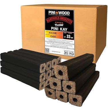 PINI Kay - Bricchette in legno di quercia, 33 cm, quadrate, con foro di trazione, 30 kg, bricchette di legno duro