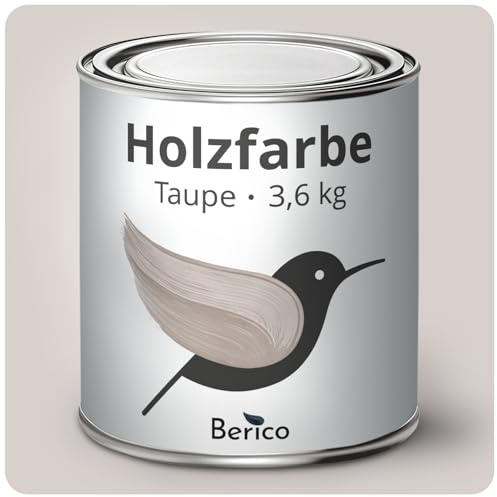 Berico Holzfarbe - Taupe/Greige - 3,6 Kg - 4in1 Premium Holzlack inkl. Grundierung & Decklack - Für Innen und Außen - Robust & Wetterfest