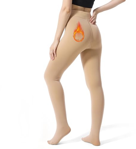 SERAPHY Thermo Strumpfhose Damen Winter Hautfarben Termostrumpfhosen Fleece Gefütterte Strumpfhosen Warme Leggings mit Fell Thermal Tights Women Dicke Thermoleggings Winterstrumpfhose für Kälte, XS-M