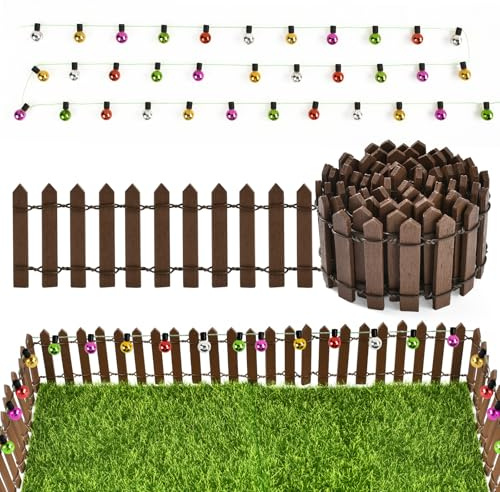 Clôture de Jardin Miniature en Bois,90 x 5 cm Mini Clôture de Jardin avec Chaîne légère, Mini Fée Jardin Décoration pour Poupée Maison Accessoires Bricolage Jardin Décoré Terrasse Bonsaï (E)
