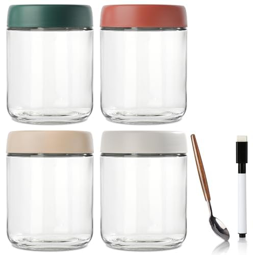 Overnight Oats Jar,Glass Containers With Lids,Mason jars with lids,500ml Glass Jars With Lids-Set Of 4,Overnight Oats Containers,For Yogurt Pot Cereals Milk Fruit Condiment Dressing Sauce Snacks Juice