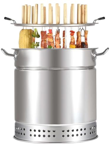 Pobbycrafm Tragbarer Holzkohlegrill, Vertikaler BBQ Hängeofen Rauchfreies Grillfass Grill mit Großem Fassungsvermögen Edelstahl Split Ofen Komplettes Zubehör für Picknick, Garten