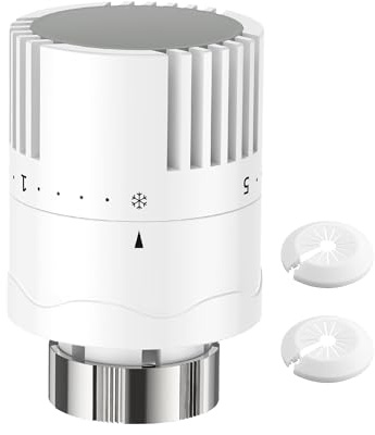 HOMGEN Thermostat Radiator Valve Head 1Pcs TRV Heads Durable Thermostatic Heads Radiator Thermostat Heads M30 x 1.5 Radiator Valve Replacement Heads With 6 Radiator Pipe Covers for Home Office etc