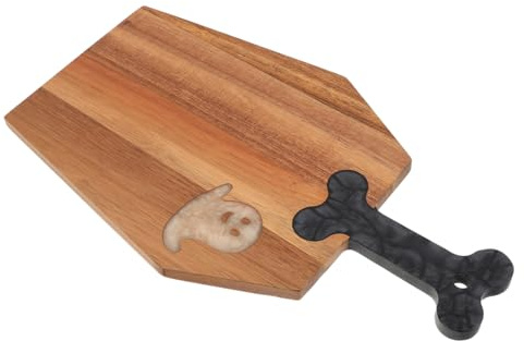 Ipetboom Tabla de Servir de Madera de Acacia con Mango para Halloween Resistente y Portátil Tabla Versátil para Pizza Queso y Aperitivos Bandeja Decorativa para Fiestas y Reuniones