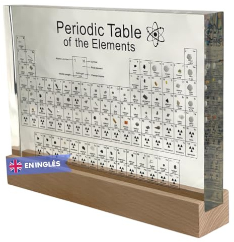 Tabla Periódica Extra Grande (24 x 19 x 4,5cm) con Elementos Reales y Base de Madera con Luz Led Cálida - Póster Tabla con Resina y Soporte Gigante - Regalo para alumnos, profesores, aulas...(14-XXL2)