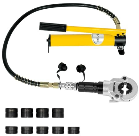 HeinaTond 6T Hydraulische Presszange V/TH Rohrpresse Kupferrohr Presszange Mit 9 Matrizen Und 360° Drehbarem Kopf Hydraulisches Presswerkzeug für PEX-Rohre, Aluminiumrohre, Edelstahlrohre