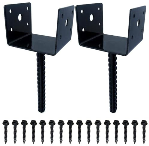 MoSundi 2 supporti per pali a forma di U per recinzioni, 10 x 10 cm, ancoraggio per cemento con viti, nero, confezione da 4