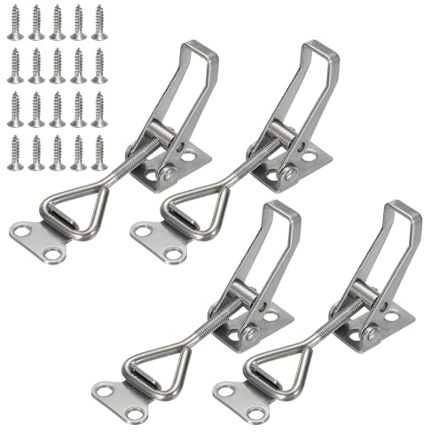 sourcing map 4 Pack 4001 Toggle Latch Clamp 304 Stainless Steel Adjustable Toggle Latches Heavy Duty Quick Release Hasp Clamps for Smoker Cabinet Lid Jig Trunk Case, Silver