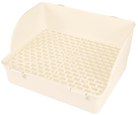 perfk Bac à Litière pour Lapins, Toilettes pour Petits Animaux de Compagnie avec Grille, Boîte Litière, Petit Bac pour Cage, Pot d'Entraînement pour Tels Que Cochons d'Inde, Furets, Beige