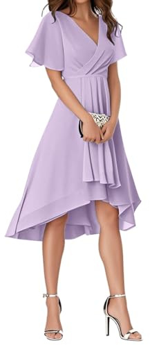 Minetom Abito da Ospite di Nozze Donna Maniche A Volant Collo A V Stile Impero Chiffon Vestito da Sera Cerimonia Elegante Abiti da Damigella