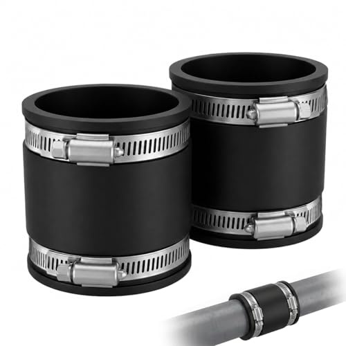2PCS 2 Inch Flexible PVC Pipe Coupling Stainless Steel Clamp Connector