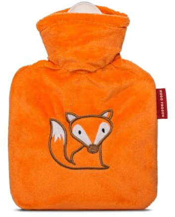 Hugo Frosch Wärmflasche Kinder 0,6 l mit Veloursbezug Fuchs Orange | kleine Kinder-Bettflasche Made in Germany, langlebig & geruchsneutral, mit kuscheligem Tier-Überzug, abnehmbar & waschbar