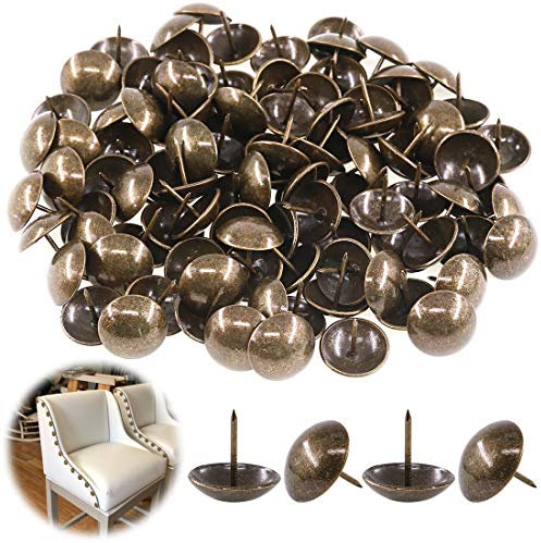 Keadic 100Pcs Upholstery Tacks 1 Inch(25mm) Furniture Nails Assortment Kit French Natural Thumb Tack Heavy Duty Antique Finish Upholstery Tacks for Upholstered Furniture Cork Board - Bronze