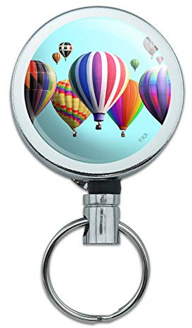 Hot Air Balloons Lined Up Heavy Duty Metal Retractable Reel ID Badge Key Card Tag Holder with Belt Clip