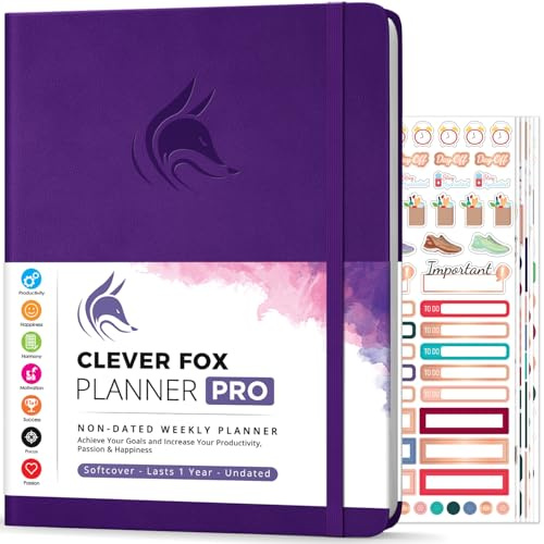 Clever Fox Planner PRO – Weekly & Monthly Life Planner to Increase Productivity, Time Management and Hit Your Goals, 21.5x28cm (Purple)