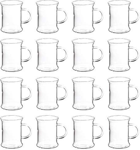 Lucenté Set of 16 Smilla Glass Coffee Cups 330ml / 33cl / 11 fl oz - Durable Heat Resistant Borosilicate Glass - Dishwasher Safe - Suitable for Domestic, Commercial and Catering Environments.