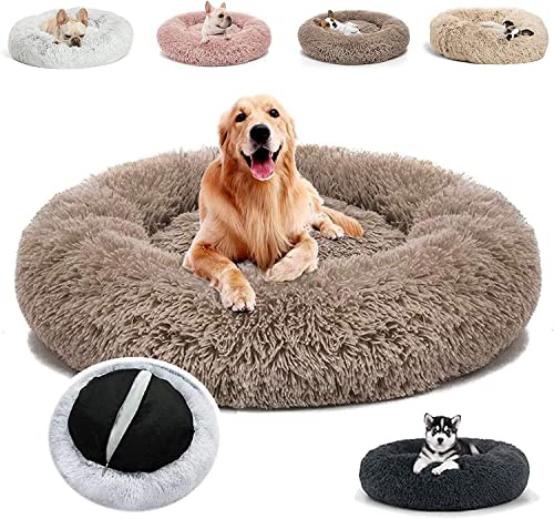 JRUI Kuscheliges Hundebett Rund Hundekissen Flauschig Katzenbett - XL 80cm, Bezug abnehmbar & Waschbar, Plüsch Hundekörbchen Kuschelbett Donut Haustierbett für Kleine, Mittelgroße Extra Große Hunde