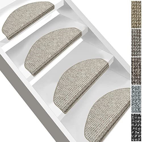 casa pura Stufenmatten Carlton - Attraktiver Treppenschutz für Innen - Halbrund oder rechteckig (Halbrund - 15 Stück, Grau-Beige meliert)