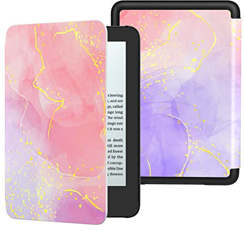 MoKo Hülle für 6 Kindle (11. Generation, 2024/2022) & Internationale Version, Leichte Schutzhülle mit Auto Schlaf/Wach Smart Cover für Kindle 2024/2022 11. Generation e-Reader, Lila/Rosa