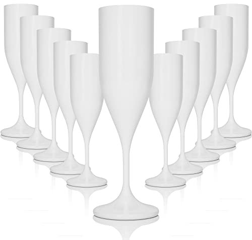 ActivoTex Calici Plastica Spumante per Matrimoni. Confezione da 12 Pezzi Bianco Bicchieri Flute Plastica Ultra Resistente Rigida Lavabili Vino Champagne Cava Versatili, Durevoli e Sicuri