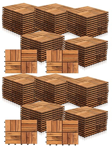 Yakimz 30 x 30 cm Holzfliesen aus Akazienholz, Anti-Rutsch-Bodenbelag, 110er Terrassenfliese, 10m² Bodenbelag Drainage Klicksystem Terrasse Balkon Garten, Braun