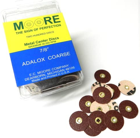 E.C. Moore's Adalox Coarse 7/8 Sanding Disc Snap on Brass Center Pack of 200