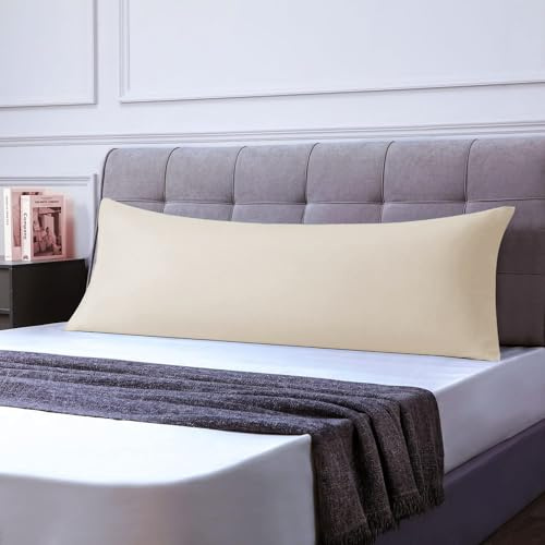 Seitenschläferkissen Bezug 50x135 (1er) - Kissenbezüge Mikrofaser - Kissenhülle Mit Reißverschluss - Kopfkissenbezug, Weich und Atmungsaktiv - Beige