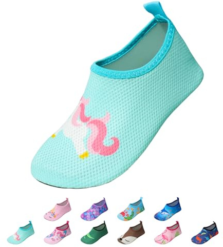 EDOTON Enfants Garçons Chaussures Fille Chaussures Aquatiques de Plage Chaussures d'eau Séchage Rapide Antidérapant Pieds Nus pour Piscine Surf Sport Yoga (EU 32-33,Cheval solitaire bleu)