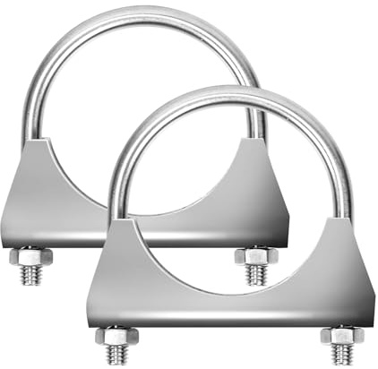 Glarks 2 piezas de abrazaderas de escape de U de acero inoxidable 304 de 63 mm (2-1/2 pulg.) Abrazaderas de escape para silenciador, abrazaderas de perno en U con diseño de brida de silla para tubo de