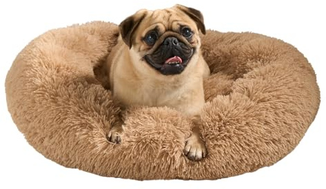 OHS Fluffy Dog Bed Large, Cat Donut Bed Super Soft Pet Beds for Dogs Calming Anti Anxiety Plush Cosy Luxury Dogs Beds Large for Living Room Kitchen, Beige
