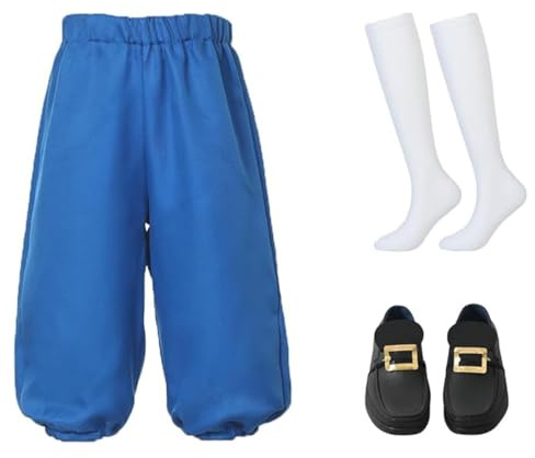 BPURB Costume coloniale da Ragazzo Bambini Medievale Pirata Cosplay Costume Rinascimento Costume Calzoni (Pantaloni con Calzini Bianchi Alti Fino al Ginocchio e Fibbia della Scarpa d'oro)