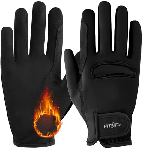 FitsT4 Sports Guanti da equitazione per bambini, invernali, antiscivolo, per equitazione, ragazzi, ragazze, con design touch screen, per equitazione, colore nero, M