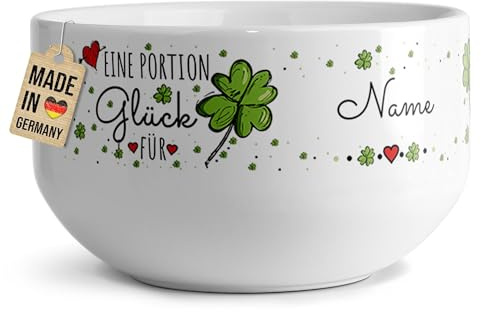 Print Royal PR Müslischale mit Name selbst gestalten - Eine Portion Glück - Personalisiertes Geschenk zum Geburtstag, Weihnachten, Danke sagen, Abschiedsgeschenk Kollegin | Keramik, 500 ml