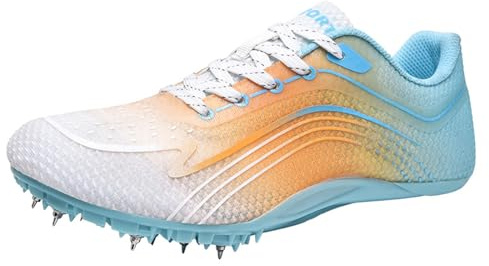 ZHENSI Zapatillas De Atletismo con Clavos para Hombre Y Mujer Zapatillas De Carreras Ligeras para Correr Saltar Y Correr,Naranja,44 EU