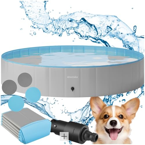 tectake® Piscina per Cani Pieghevole, Fondo Antiscivolo, Pareti Rinforzate, PVC Resistente agli Strappi, con Valvola di Scarico, Piscina Rotonda, Facile da Montare - 160 cm
