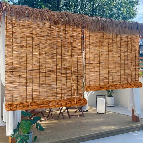 Bambusrollo Schilfrollos Für Aussenbereich Rollos Bambus 90x100 100x200 120x160 150x200 160x220cm Wasserdicht Atmungsaktiv Sonnenschirm Natürliches Bambus Raffrollo Jalousine Sichtschutz Bambus Rollo