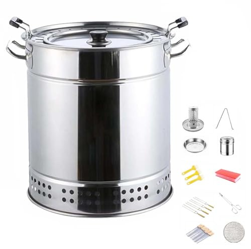 DEEguess FûT à RagoûT Monocouche Suspendu sans FuméE en Acier Inoxydable, Peut Contenir 20 Brochettes De Barbecue, Barbecue Polyvalent à 360°, Adapté Aux Pique-Niques en Camping,11-pcs