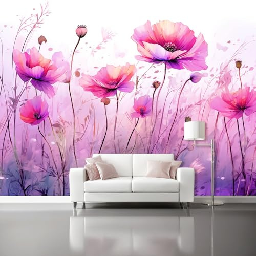 Carta da Parati Murale 350 x 256 cm - Elegante Sognante Acquerello Fiori Di Campo Carta da Parati Non Tessuta, Lavanda Murale per Soggiorno Camera da Letto Bambini Decorazione Della Parete