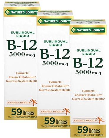 Nature's Bounty Vitamin B12 5000 mcg Sublingual Liquid,Cardiovascular Health & Cellular Energy Support,2 Fl Oz,(Pack of 3)